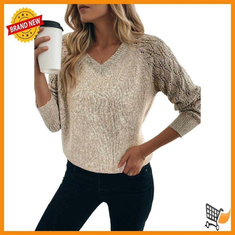 Lightweight Crochet Sweater V-Neck Loose Fit Polyester Fall Winter